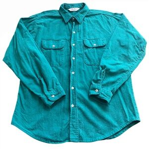 VTG Five Brother Chamois Flannel Shirt Mens Size L Made in USA Green Teal 1980s